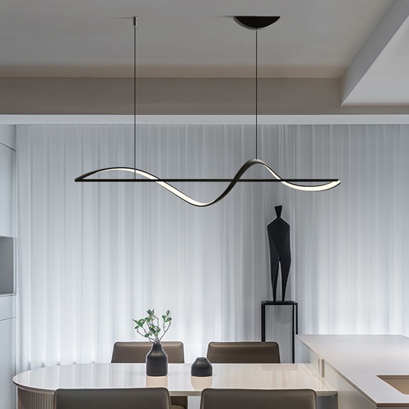 Strip Shape Island Hanging Lamp Modern LED Island Lamp with Acrylic Shade for Dining Room