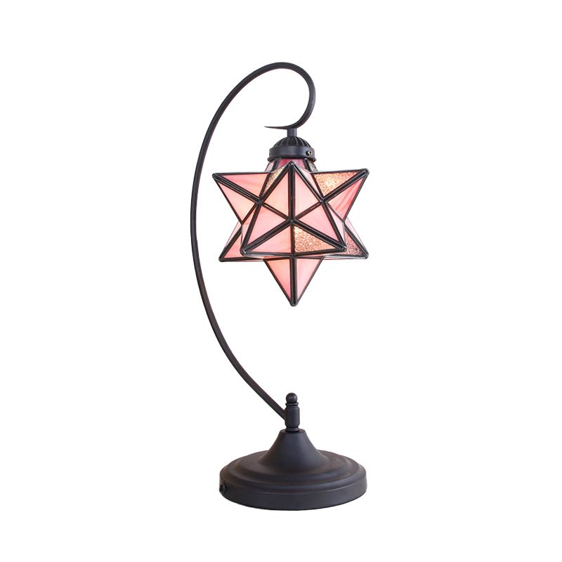 Black Pentagram Nightstand Light Baroque 1 Head Pink/Yellow/Dark Blue Glass Night Table Lamp for Bedside