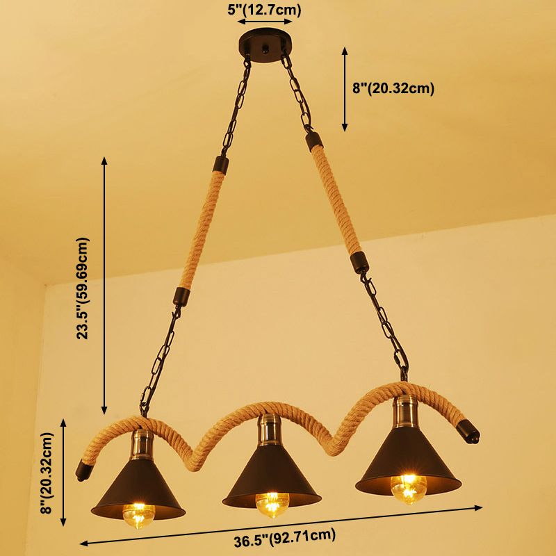 Cone Island Chandelier Lights Industrial Rope Chandelier Lighting Fixtures for Dining Table