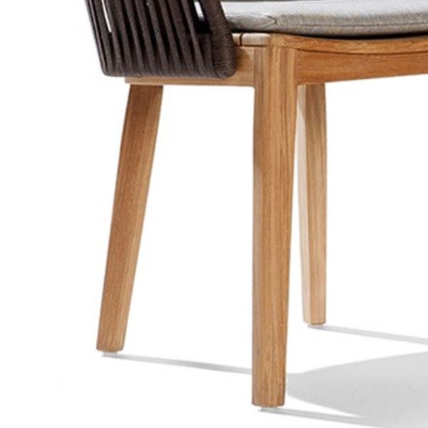 Tropical Patio Dining Armchair in Brown with Natural Wooden Base