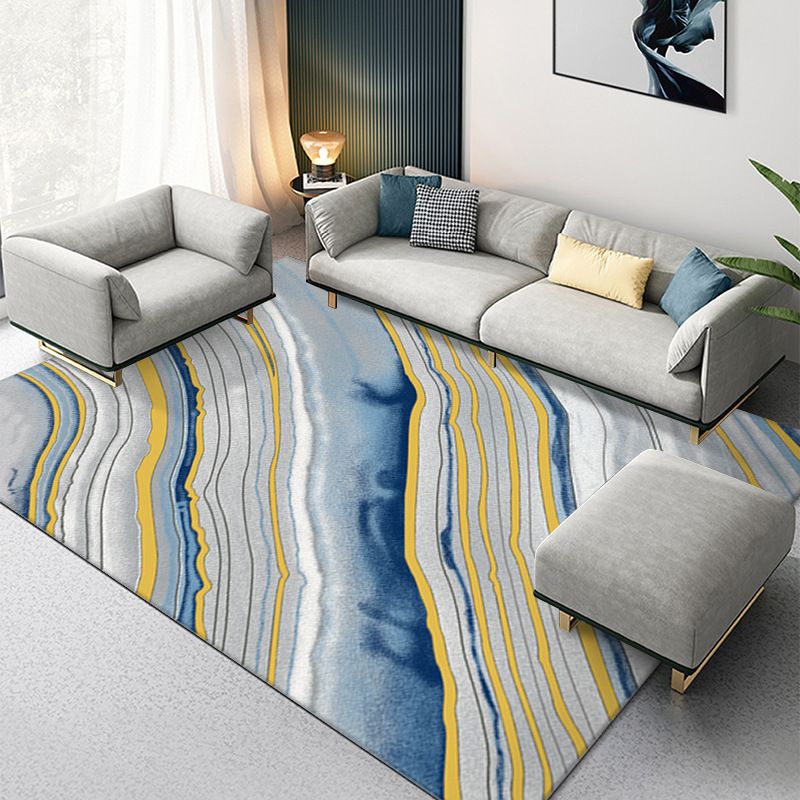 Black Abstract Striped Rug Polyester Modern Rug Stain Resistant Rug for Living Room