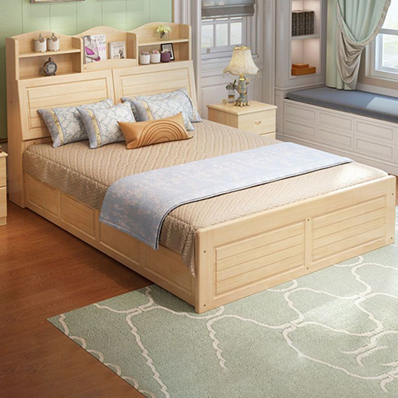 Modern Bed Frame Solid Wood Headboard Standard Bed with Storage