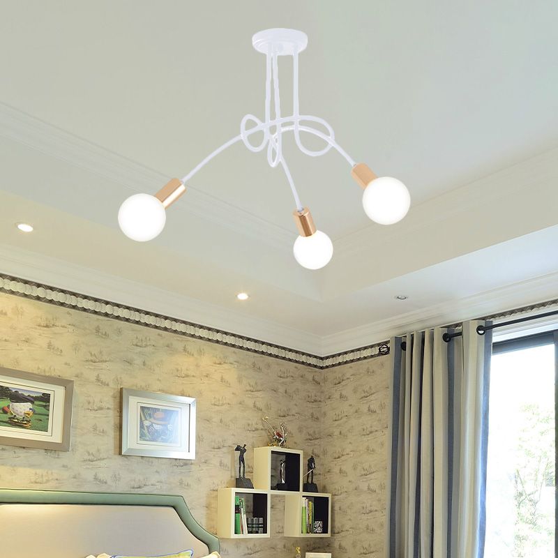 Iluminación de montaje semiempotrado trenzado negro/dorado con bombilla abierta, lámpara de techo de cocina de metal industrial de 3/5/6 luces