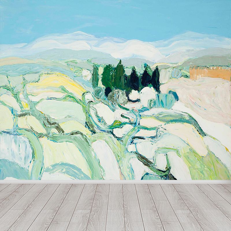 Blue Rolling Hills Mural Decal Stain Resistant Contemporary Art Bathroom Wall Covering