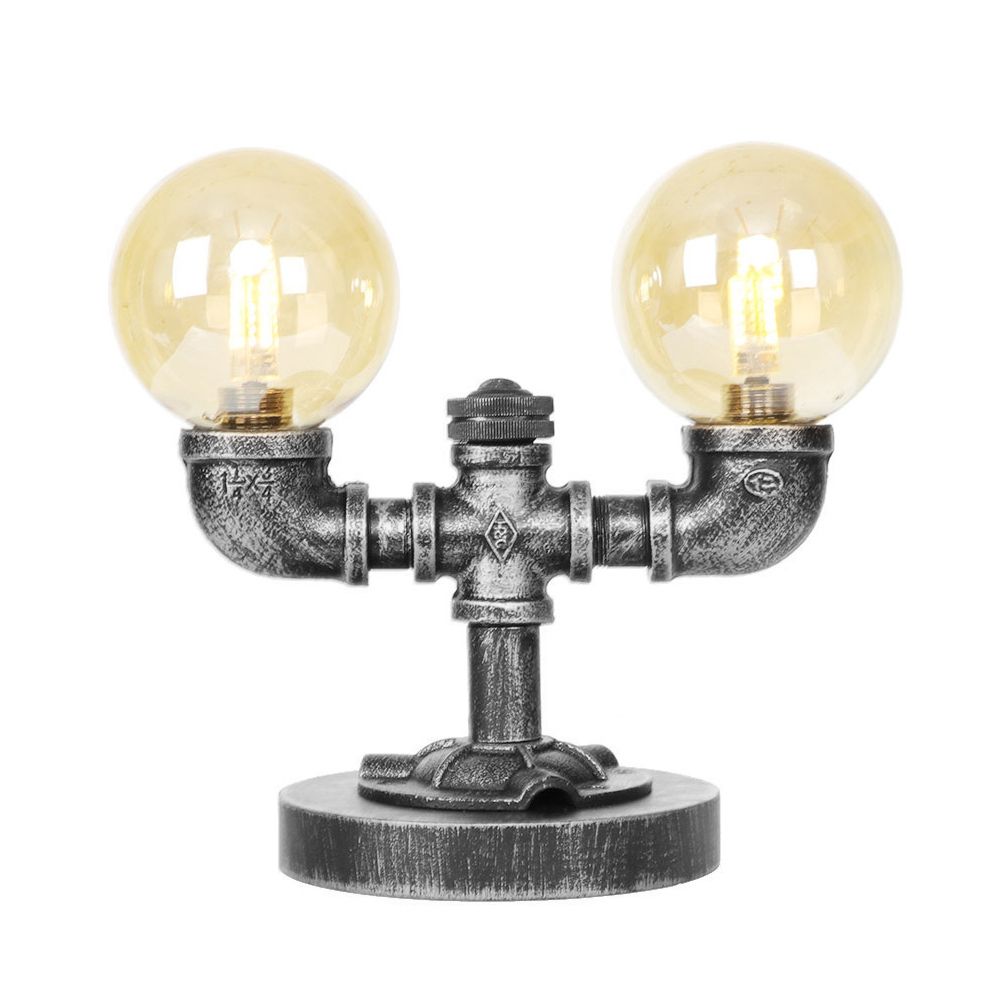 Lampada da scrivania industriale con paralume rotondo Illuminazione da lavoro in vetro trasparente/ambrato a 2/3 lampadine in argento antico/bronzo con base