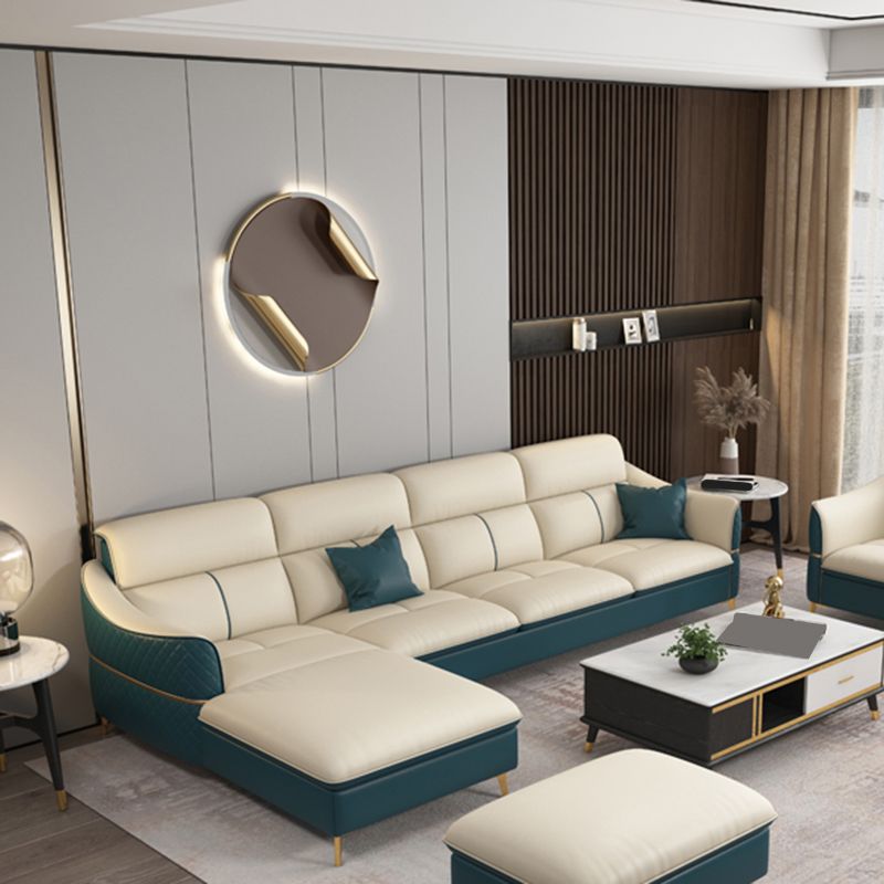 Beige Genuine Leather Sofa/Sectional Tear Resistant Square Arm Sofa for Living Room