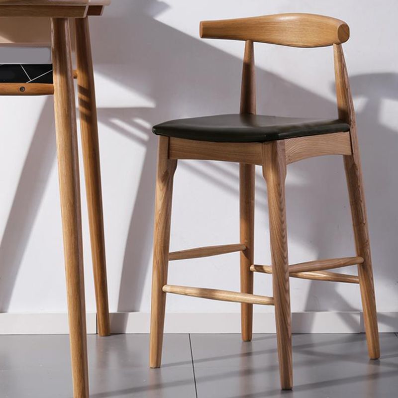 Faux Leather Dining Stools Industrial Style Bar Stool with Solid Wood Base