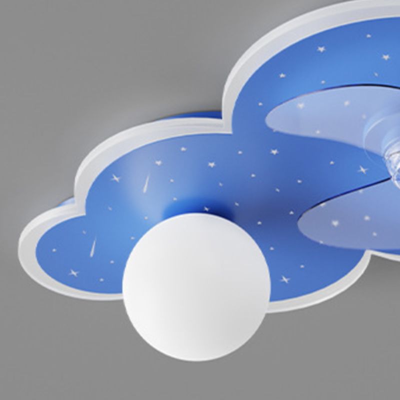 3-Blade Globe Ceiling Fan Children LED Metallic Blue Fan with Light for Home