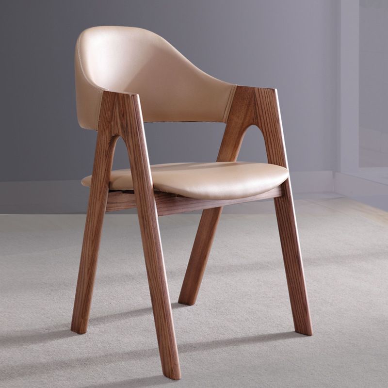 Open Back Dining Side Chair Solid Wood Dining Chair in Brown