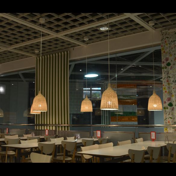 Farmhouse Natural Cloche Bamboo Pendant Lighting 1-Light  Dining Room Hanging Lamp