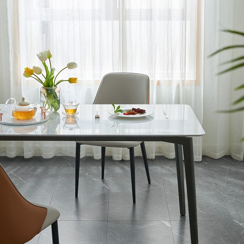 Contemporary Rectangular Stone Dining Table with 4 Steel Fool