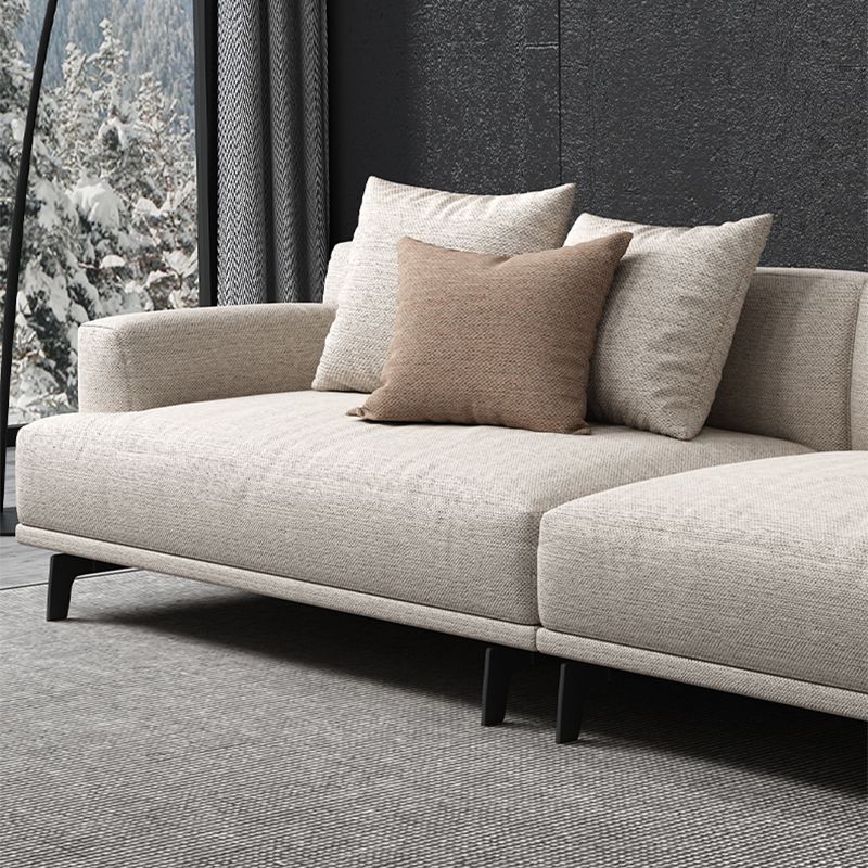 Faux Leather and Cotton Blend Recessed Arm Furniture Sectionals in Beige