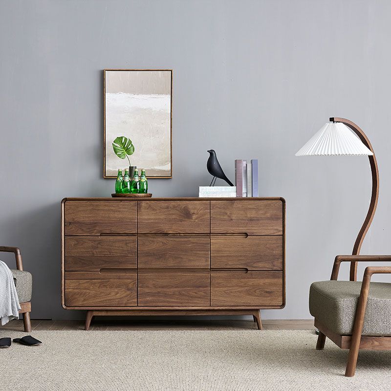 Modernism Horizontal Double Dresser Walnut Dresser with Storage for Bedroom