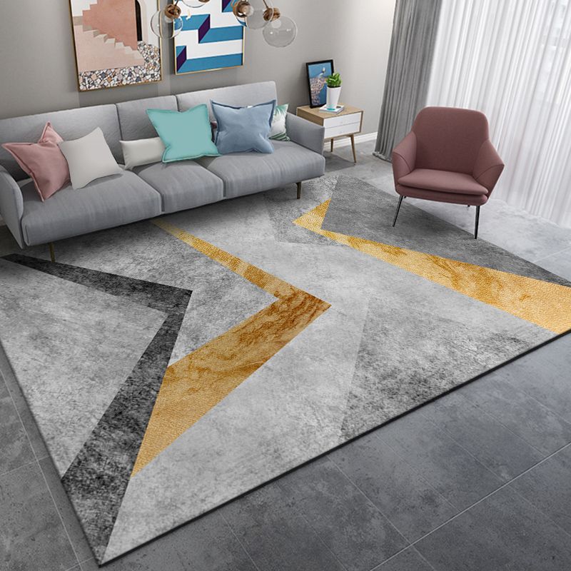 Stylish Grey Area Rug Modern Polyester Area Carpet Geometric Pattern Stain Resistant Rug for Bedroom