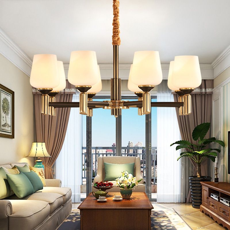 Cup Chandelier Light Fixture Traditional White Glass Pendant Lighting for Restaurant