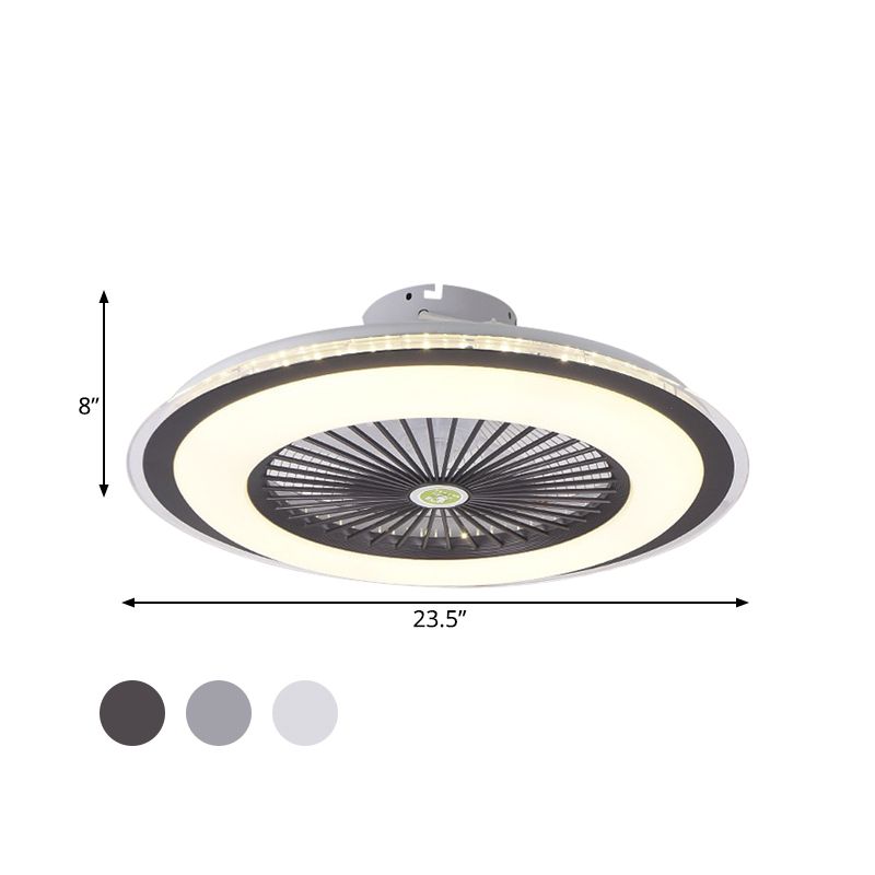 Acrylic Circular Semi Semi Flush Mount Modernism Bedroom 5 Blades LED Ceiling Fan Light in Grey/White/Dark Coffee, 23.5" W