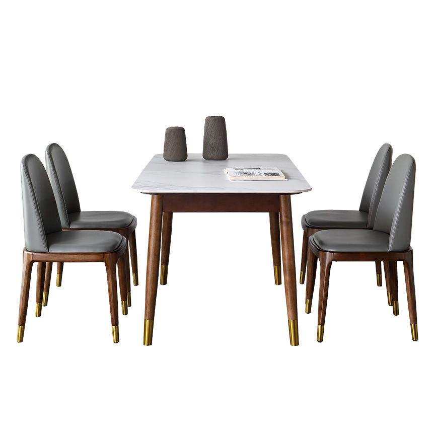 Contemporary Style Sintered Stone Dining Table with Built-in Storage Layer and 4 Legs Base