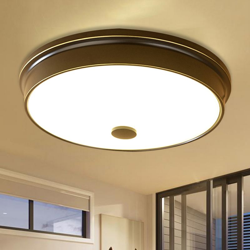 Round White Glass Flush Fixture Traditional LED Bedroom Ceiling Lighting in Black/Gold, 11"/12.5"/16" W