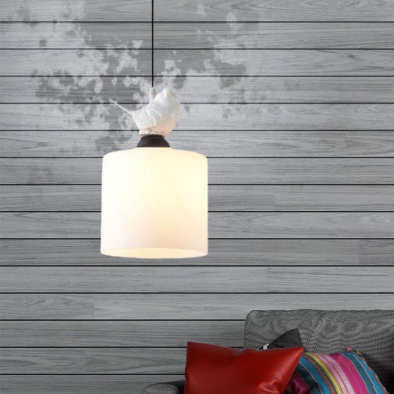 Cilindro Barra de té Luz de lámpara de lámpara de vidrio blanco 1 Lámpara de lámpara colgante de estilo simple