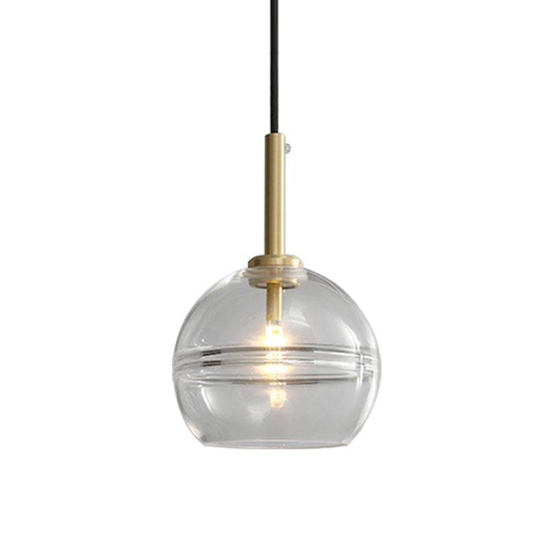 1 Lichte woonkamer hanger modernistische koperen hangende lampkit met bol helder/rookgrijs ruche glazen schaduw