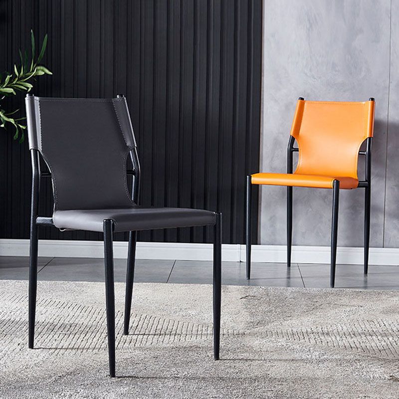 Silla con respaldo sólido sin brazos de estilo industrial para cocina, silla lateral de comedor de cuero
