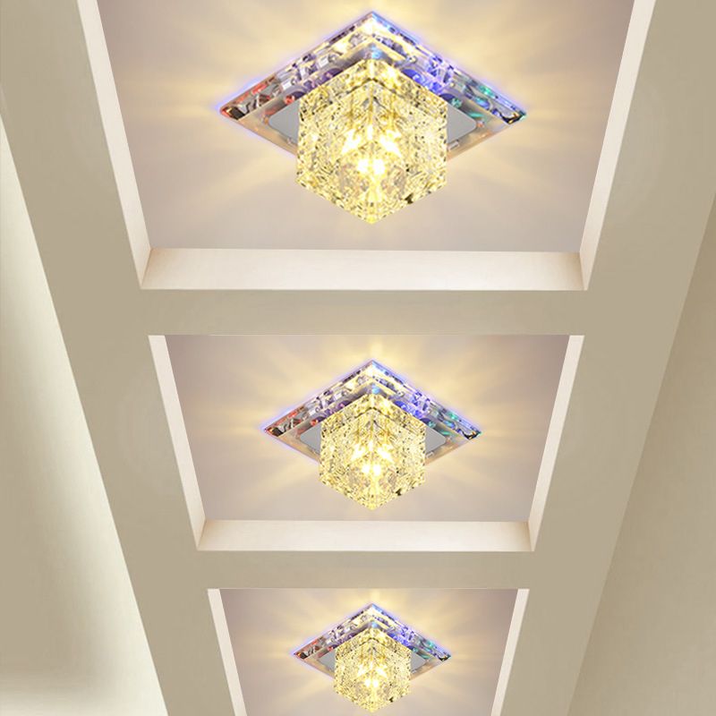 Plafonnier carré de style contemporain, plafonnier en cristal avec trou de 2 à 3.5 pouces de diamètre