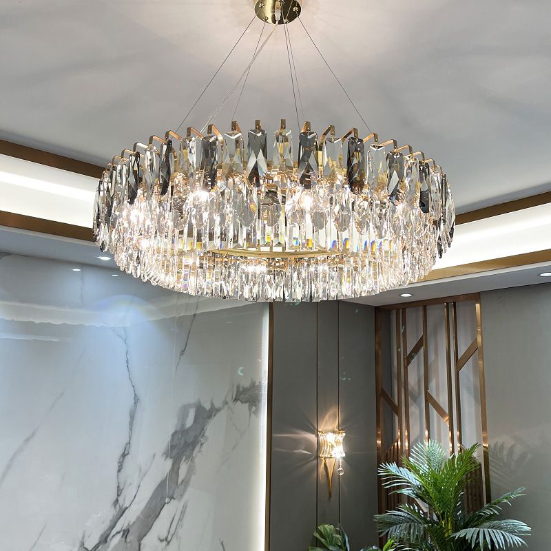 Multi Lights Round Chandelier Lighting Fixtures Contemporary Crystal Island Lighting Glass
