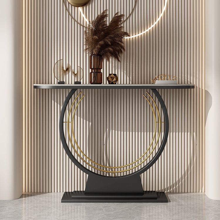 Stone Half Moon Accent Table 11.81" W 1-shelf Console Table for Hall