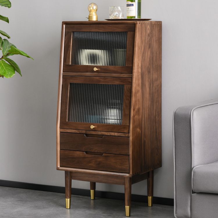 43.7" Tall 2-Drawer & 2-Door Cabinet Pine Wood Glass Paned Chest