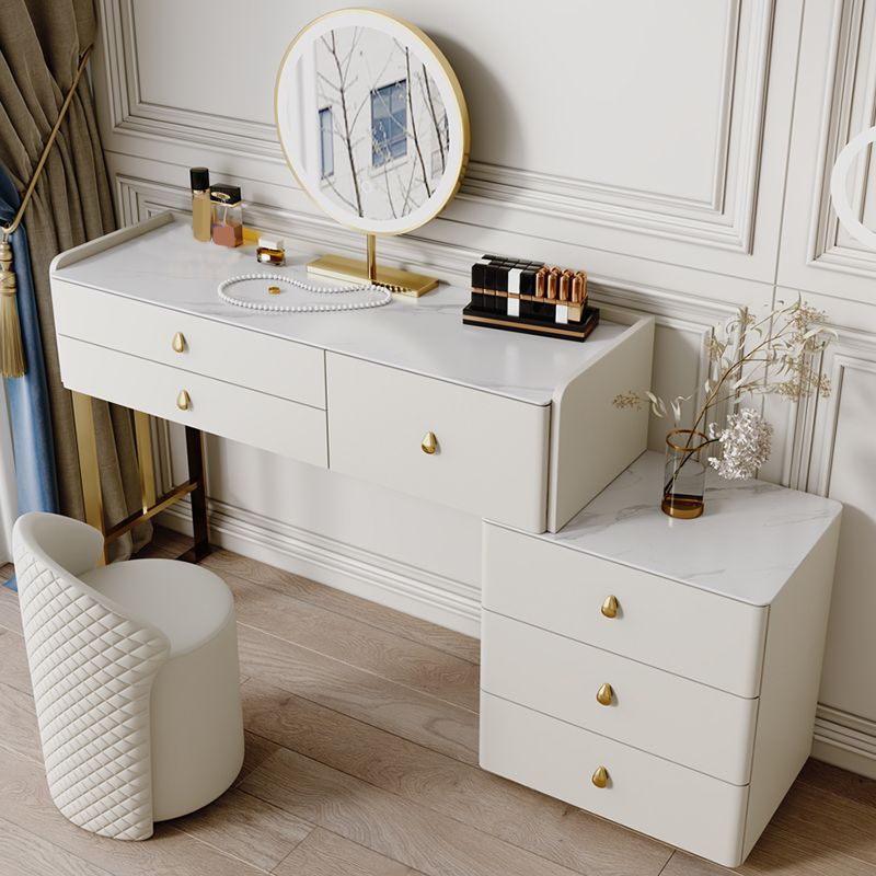 Beige Dressing Table Set with Storage Drawers Stone Top Make-up Vanity