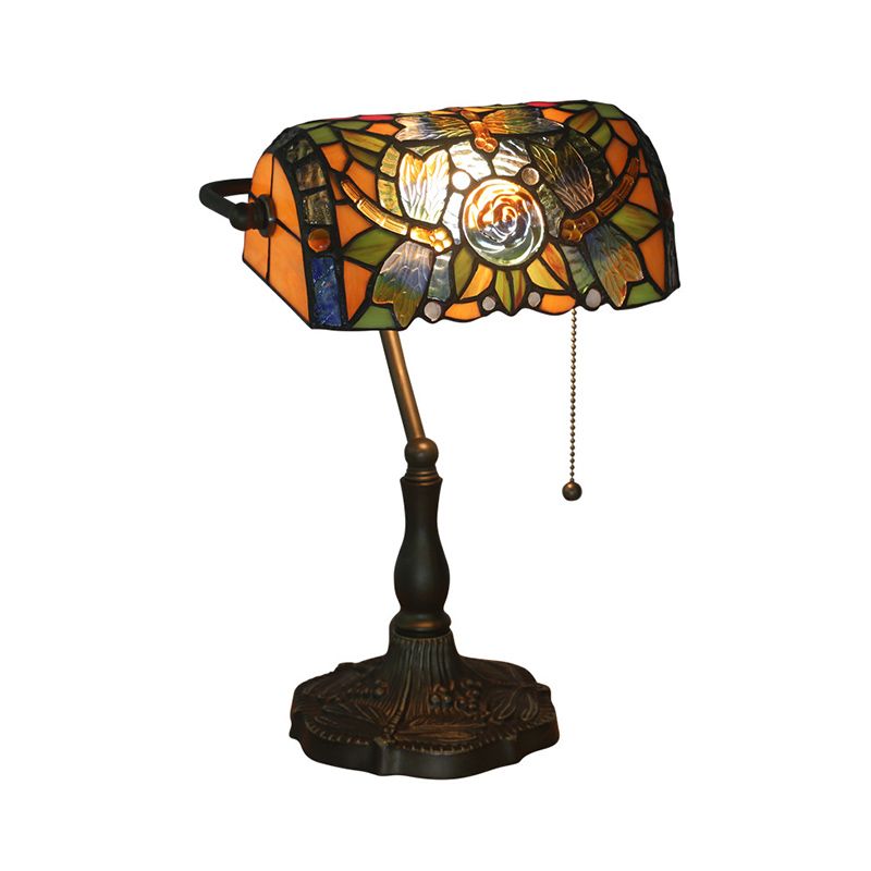 Mediterranean Dragonfly/Red Dragonfly Table Light 1 Light Stained Glass Nightstand in Bronze for Bedroom
