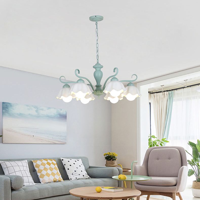 Ceramic Flower Chandelier Pendant Light Nordic Style Hanging Chandelier in Green