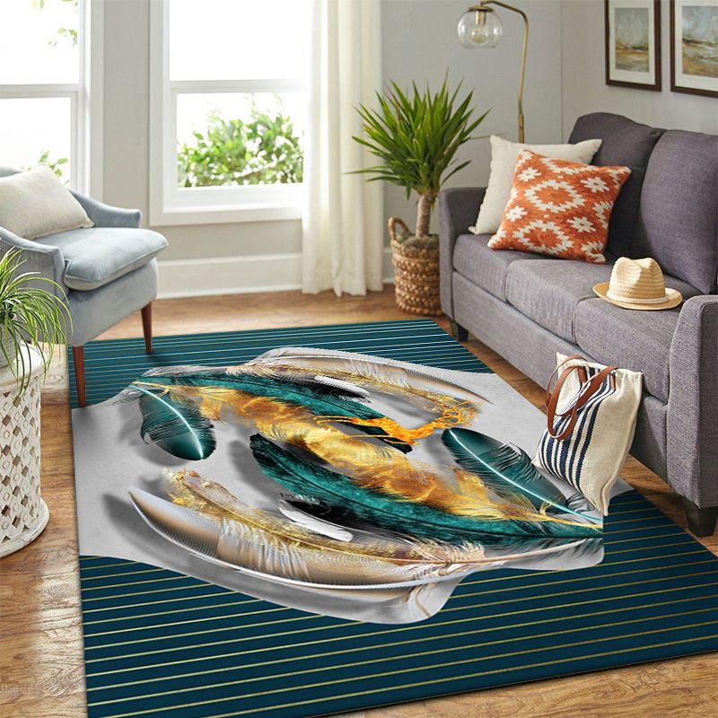 Gold Modern Rug Polyester Feather Rug Stain Resistant Rug for Home Decor