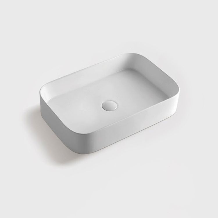Modern Bathroom Sink Rectangular Porcelain with Pop-Up Drain Vessel Lavatory Sink