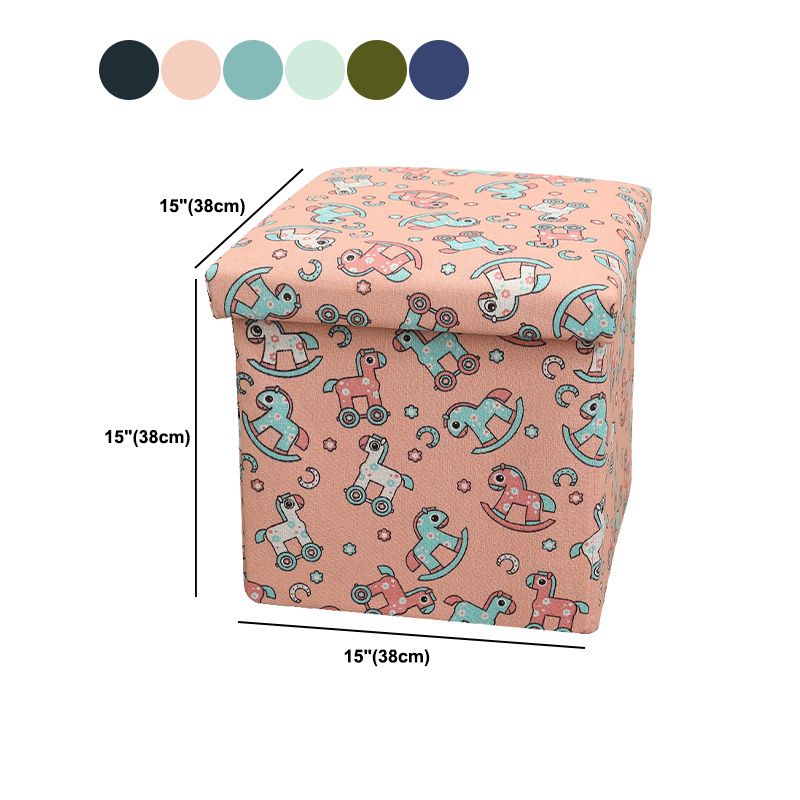 Modern Blue Square Ottoman Trees Pattern Cotton Indoor Ottoman