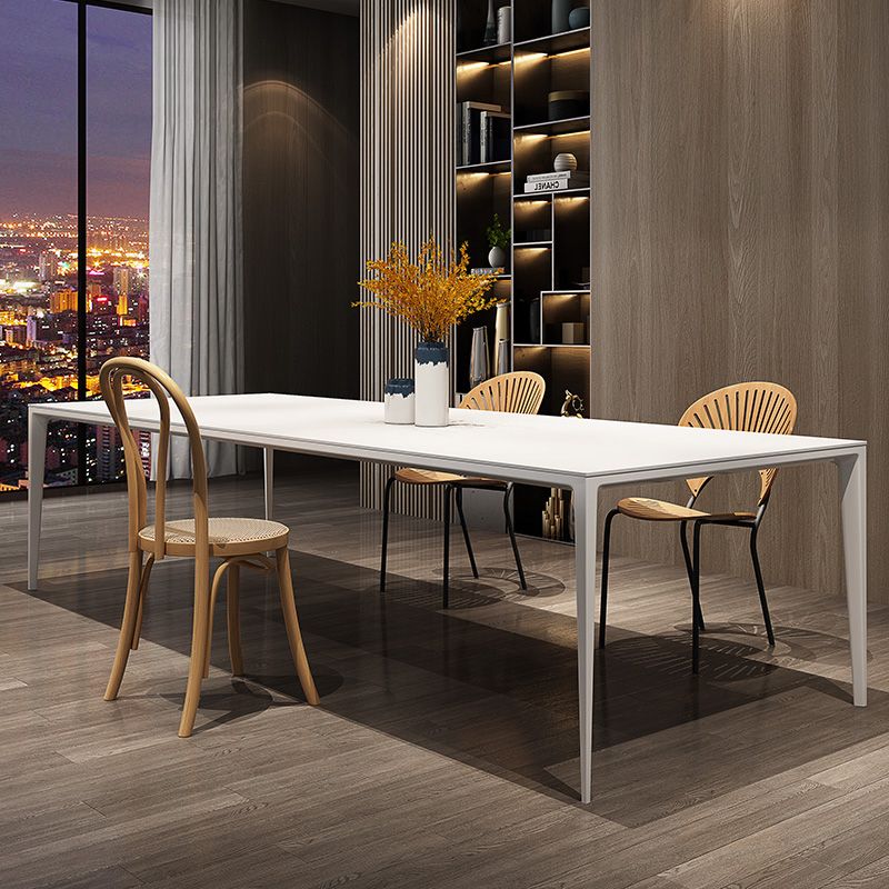 Contemporary Dining Table Sintered Stone Dining Table with 4 Metal Legs for Dining Room