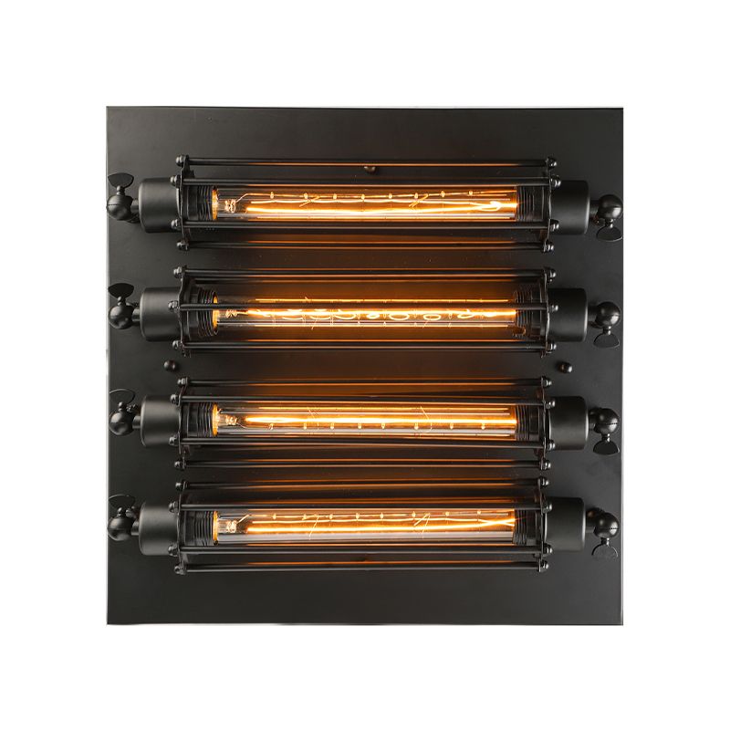 Metal Tubed Cage Flush Mount Ceiling Light Farmhouse Style 4-Head Indoor Ceiling Lighting in Black