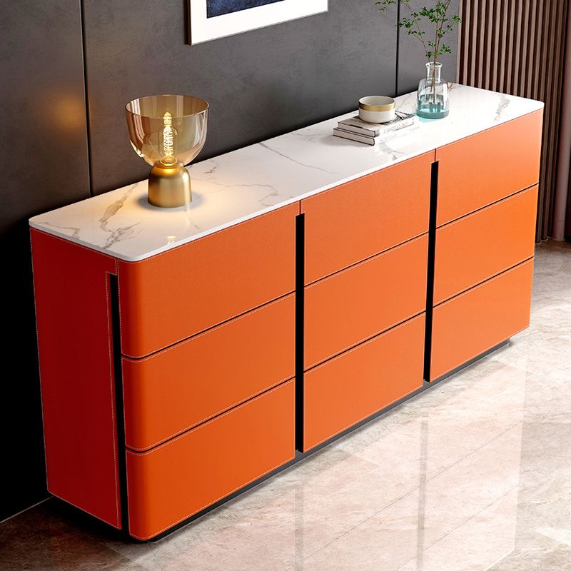 Stone and Wood Sideboard with Drawers Modern Buffet in Orange