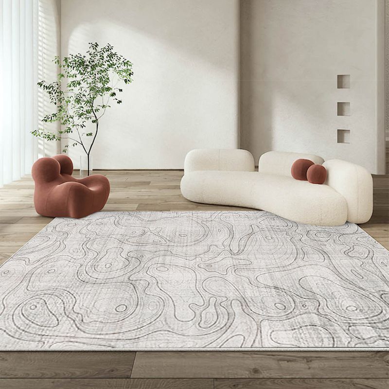 Light Grey Modern Rug Polyester Line Rug Stain Resistant Rug for Living Room