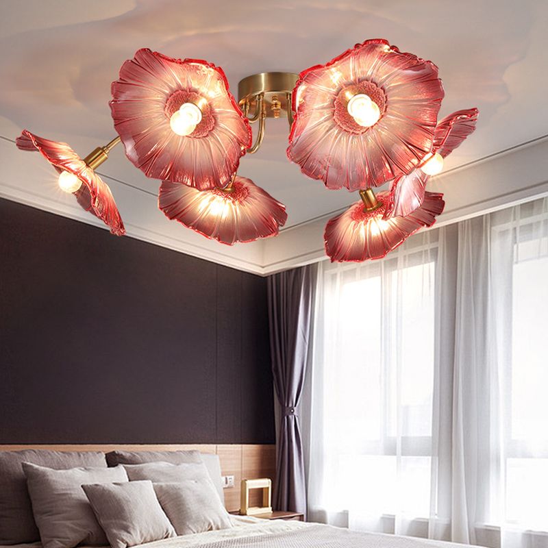 Contemporary Ceiling Lamp Colorful Glass Shade Flush Mount Light Fixture for Sitting Room