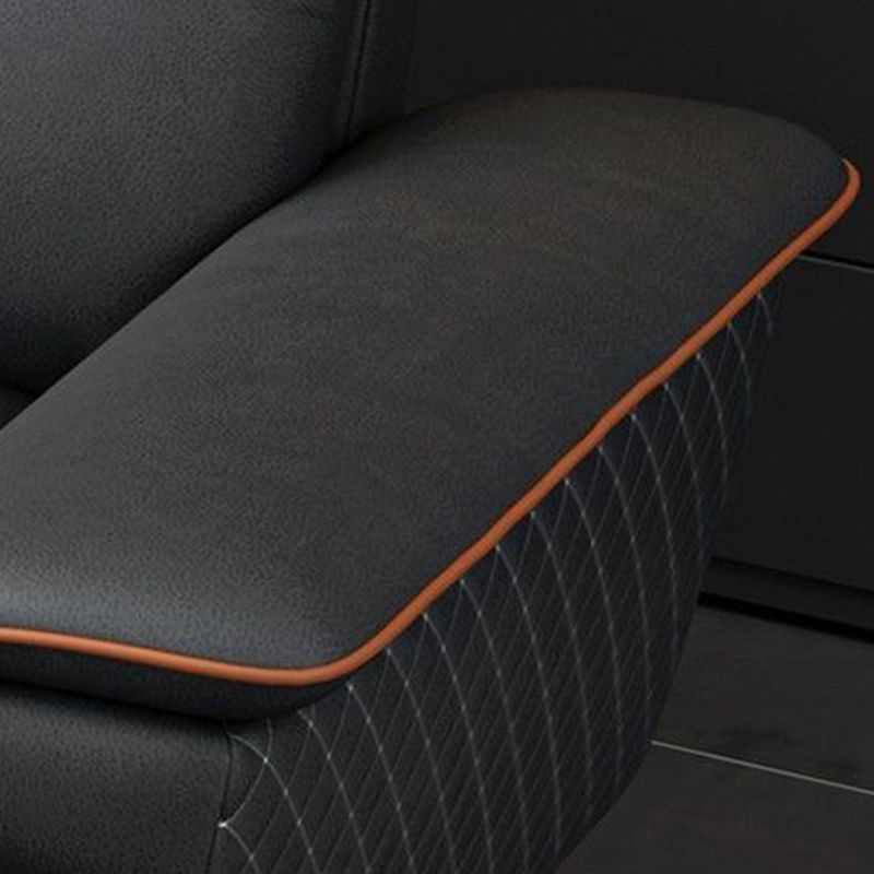 Modern 4-Seater Pillow Top Arm Sofa Faux Leather Sofa with Chaise - 129.9" W