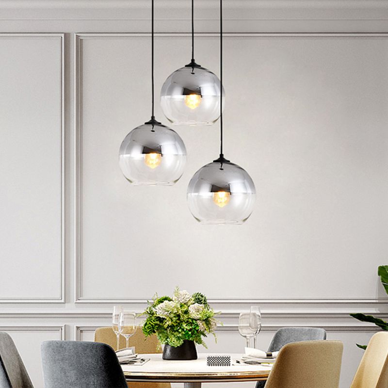 1-Light Modern Globe Pendant Lighting with Silver Clear Glass Round Shade