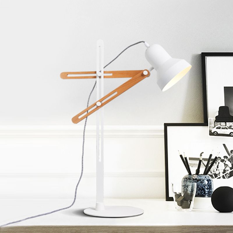 Mesa nocturna de dormitorio de granero Ligera industrial 1 iluminación de mesita de noche blanca clara con brazo de madera