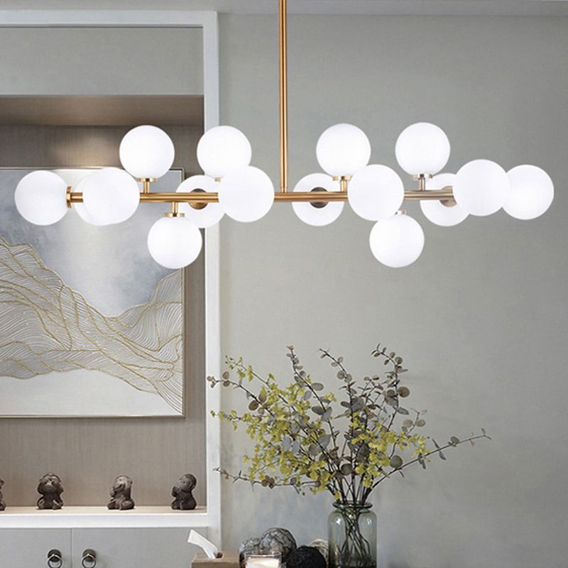 16 Luz de la isla colgante de la isla dorada moderna Luz de techo de la isla de vidrio esférico para sala de estar