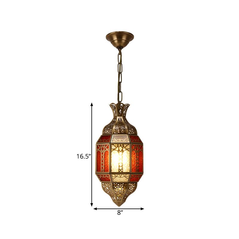 Brass 1 Bulb Suspension Lamp Arab Metal Lantern Ceiling Hang Fixture for Restaurant