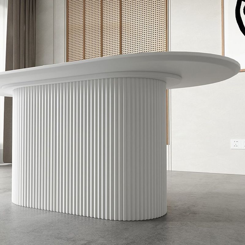 Simplicity Oval Dining Table Sintered Stone and Pine Top Pedestal Table