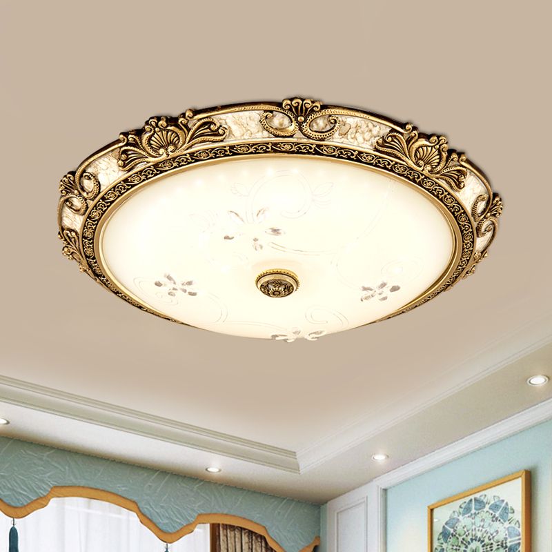 Veined Glass Dome Flush Mount Lamp Country Style 13"/16"/19.5" W LED Parlour Ceiling Flush in Brass, Warm/White Light