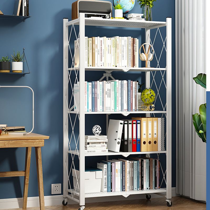 Industrial Folding Steel Etagere Bookshelf Open Bookshelf with Caster Wheels