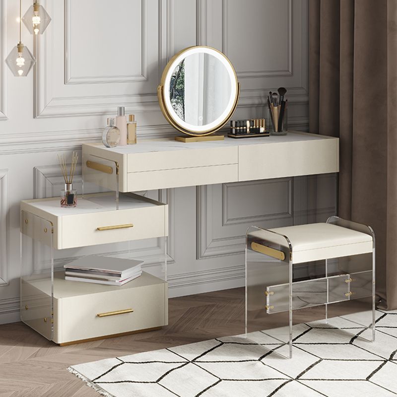 Glam Slate Top Dressing Table Stool Set Solid Wood Makeup Counter