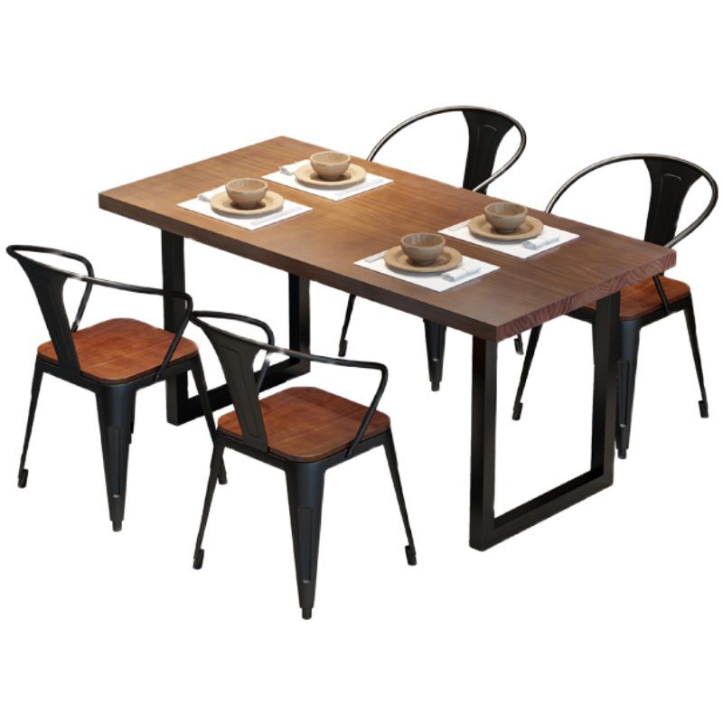 Industrial Dining Table Set 1/2/3/5 Pcs Solid Wood Top Table with Arm Chairs